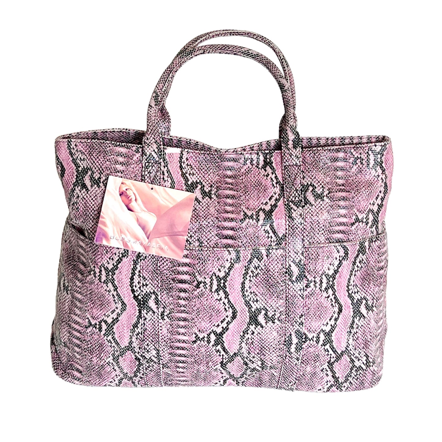 BCBG MAXAZRIA Pink and Black Faux Snakeskin Leather Tote Bag