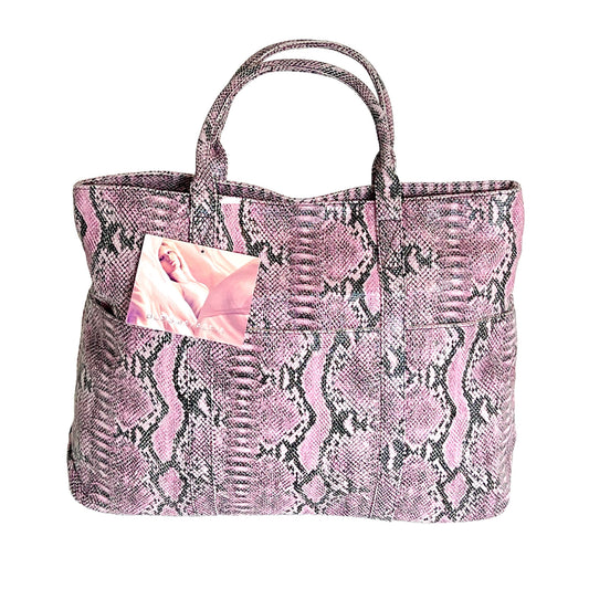 BCBG MAXAZRIA Pink and Black Faux Snakeskin Leather Tote Bag