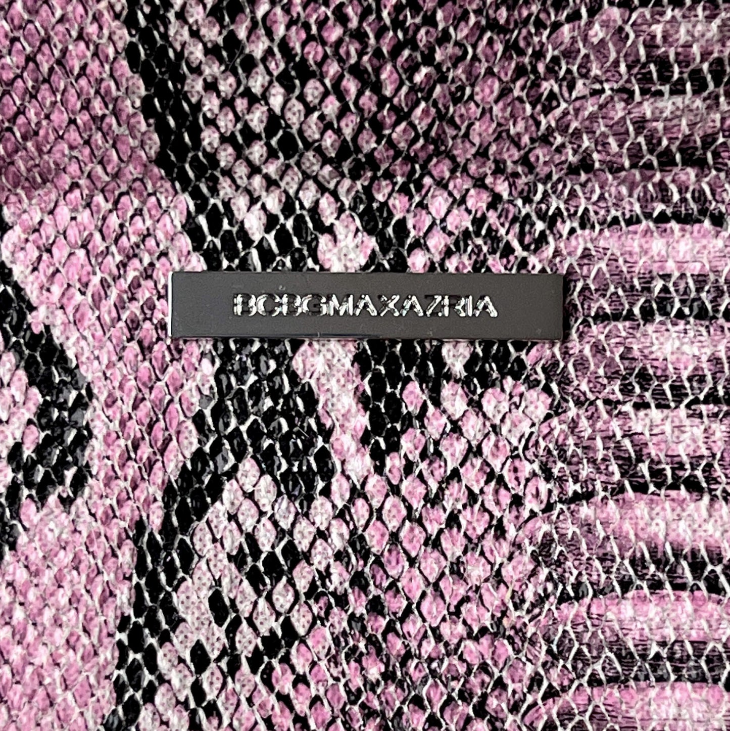 BCBG MAXAZRIA Pink and Black Faux Snakeskin Leather Tote Bag