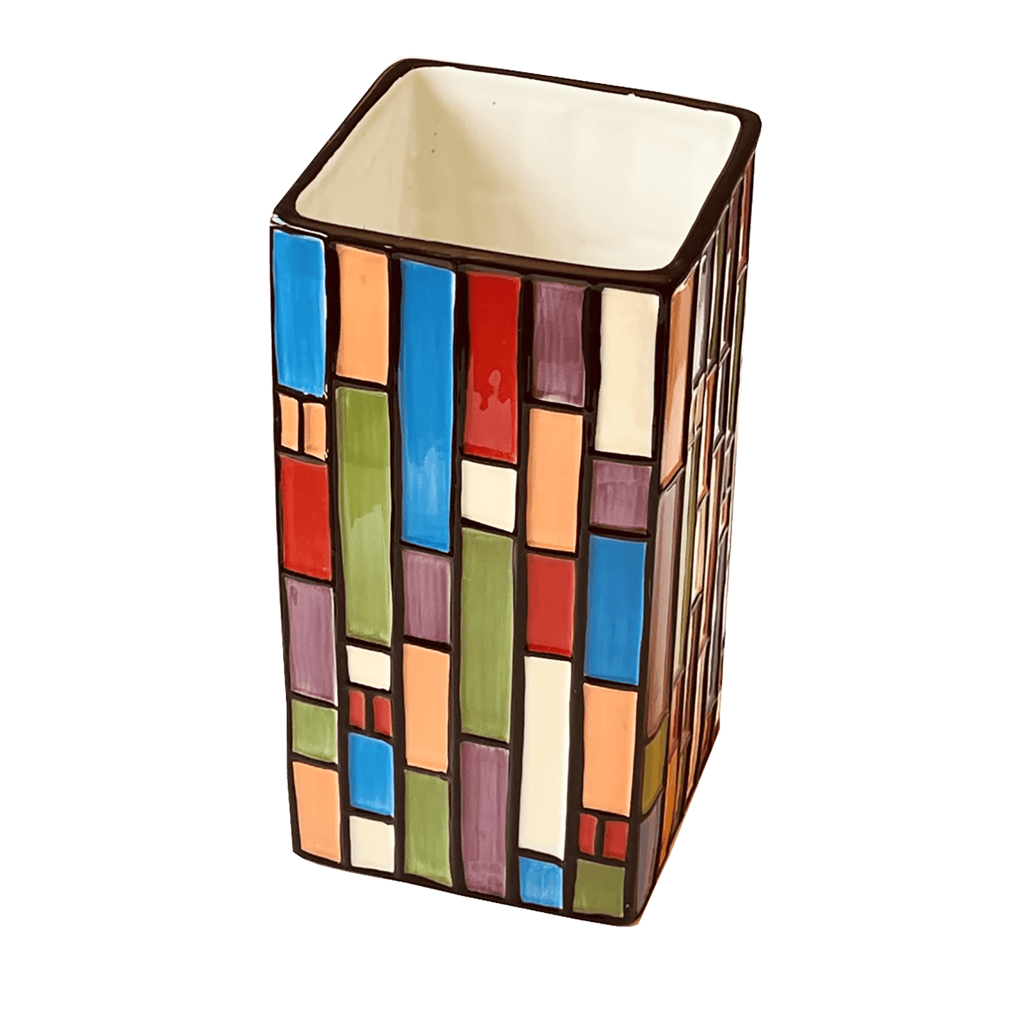 Pacific-Rim-Hand-Painted-Porcelain-Flower-Vase, Multicolor-,8-in. Angled-view. Shop-www.eBargainsAndDeals.