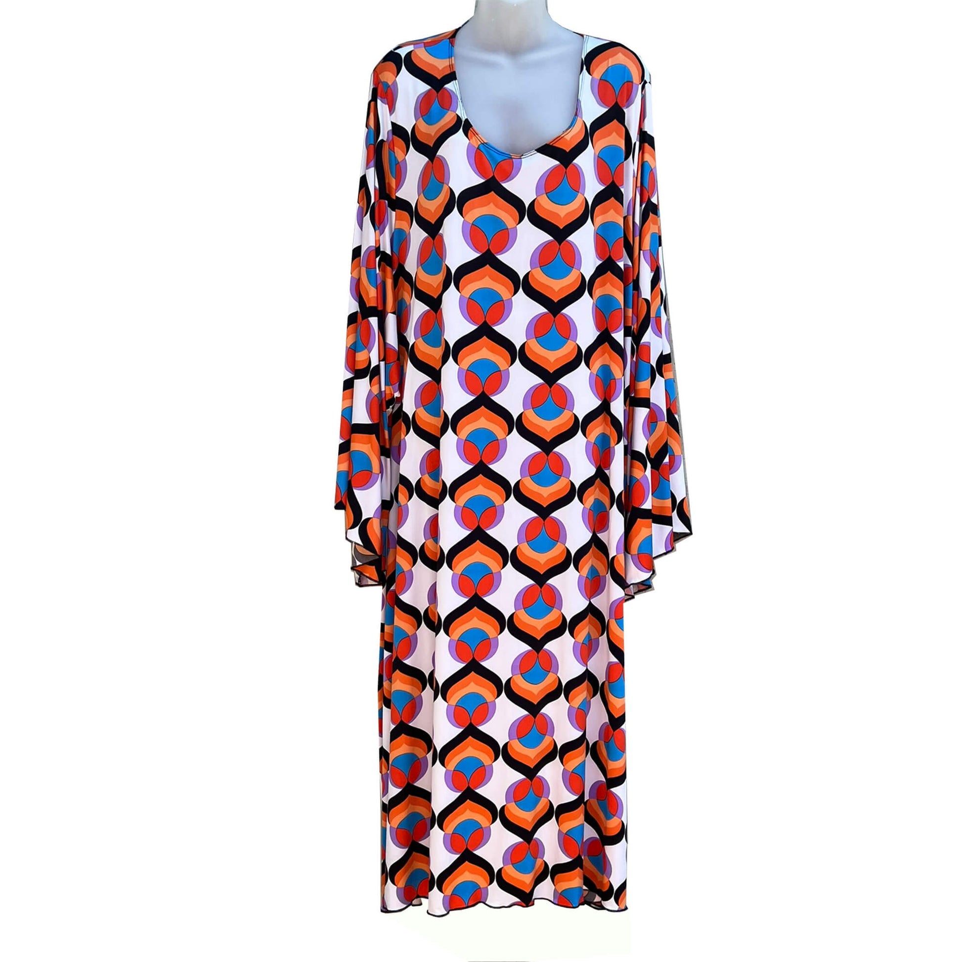Sanctuary-Designs-Mod-Multicolor-Vintage-Caftan-Muumuu-Dress,-size6x-7x, Front-view.-Shop-eBargainsAndDeals.com