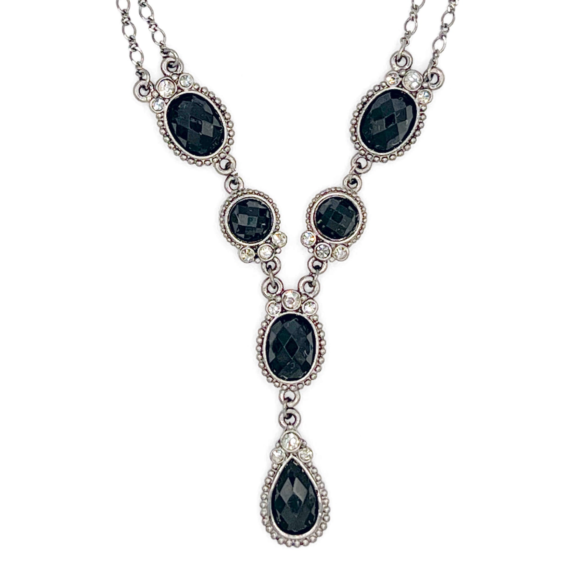 Vintage-Black-onyx-and-diamond-necklace-silver-chain.-Shop-www.eBargainsAndDeals