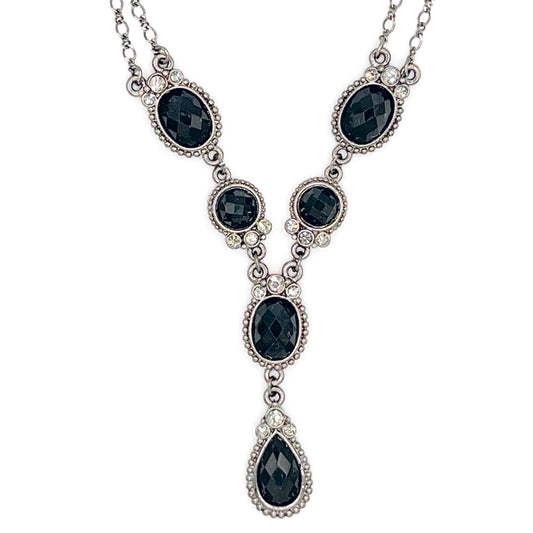 Vintage-Black-onyx-and-diamond-necklace-silver-chain.-Shop-www.eBargainsAndDeals