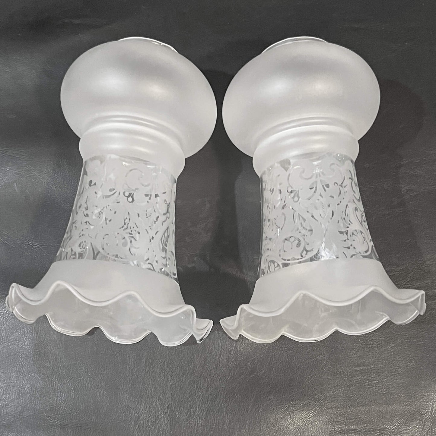 Vintage Set of Frosted, Etched Glass Hurricane Lamp Shades