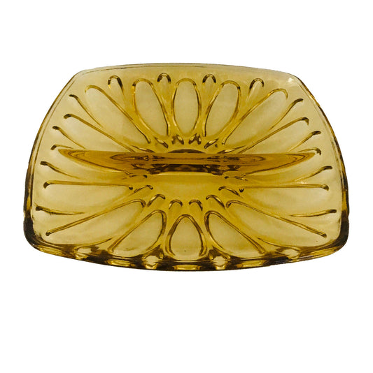 Vintage Amber Pressed Glass Sectioned Serving Bowl, Serving Dish, Candy Dish, Serving Plate - PawPurrPrints.com