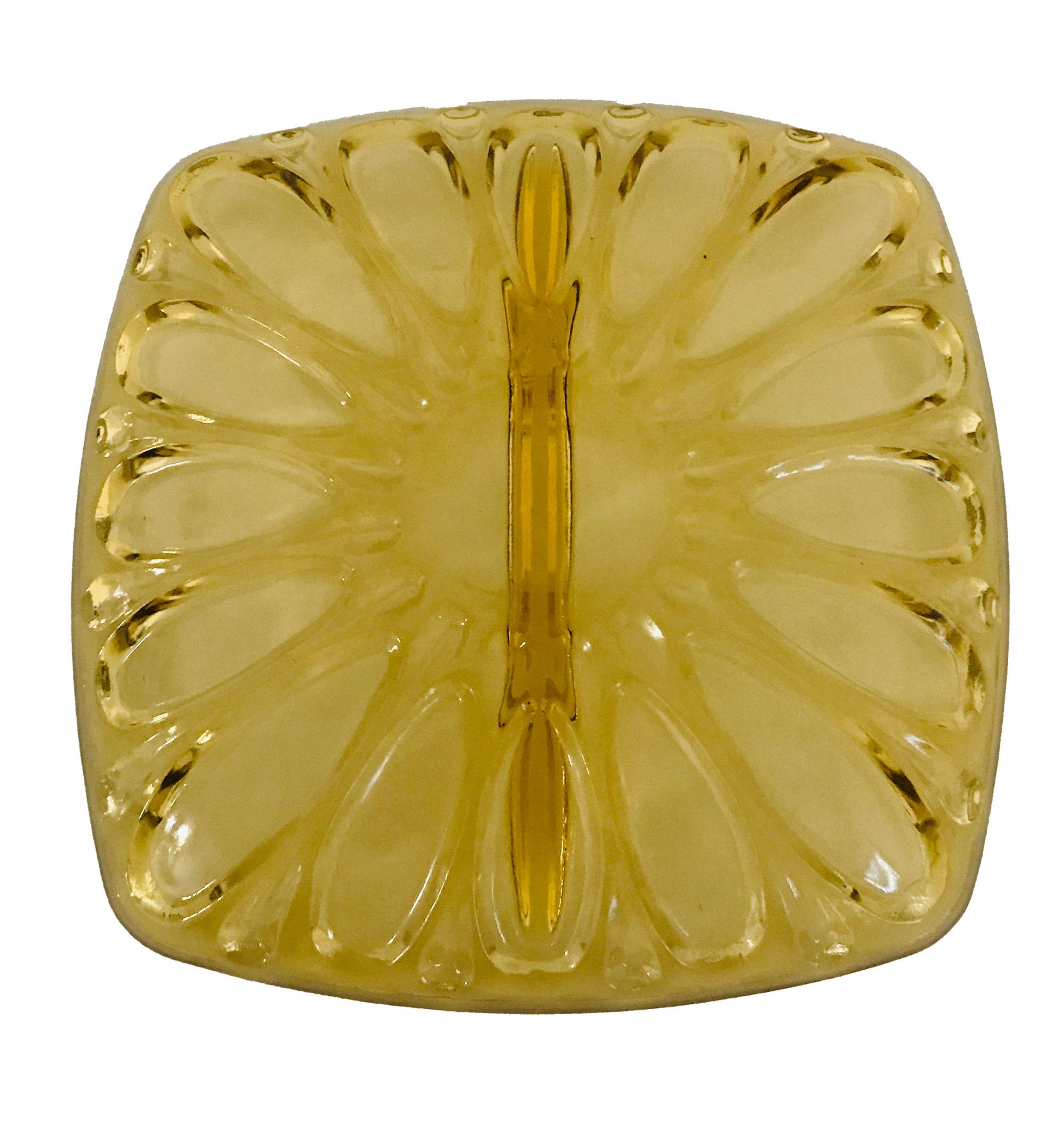 Vintage Amber Pressed Glass Sectioned Serving Bowl, Serving Dish, Candy Dish, Serving Plate - PawPurrPrints.com