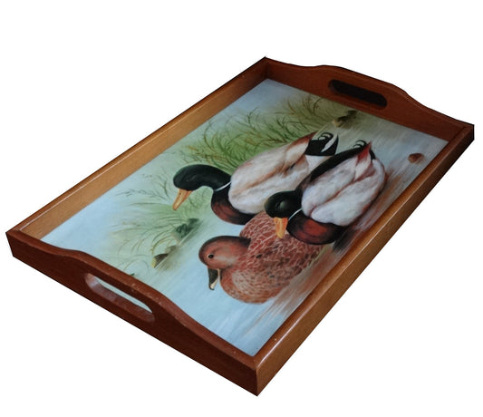 Vintage Rectangular Hand-Painted Wooden Duck Serving Tray Platter with handles. Fisherman, Hunter, Cabin Decor Duck Tray, Ducks, Geese