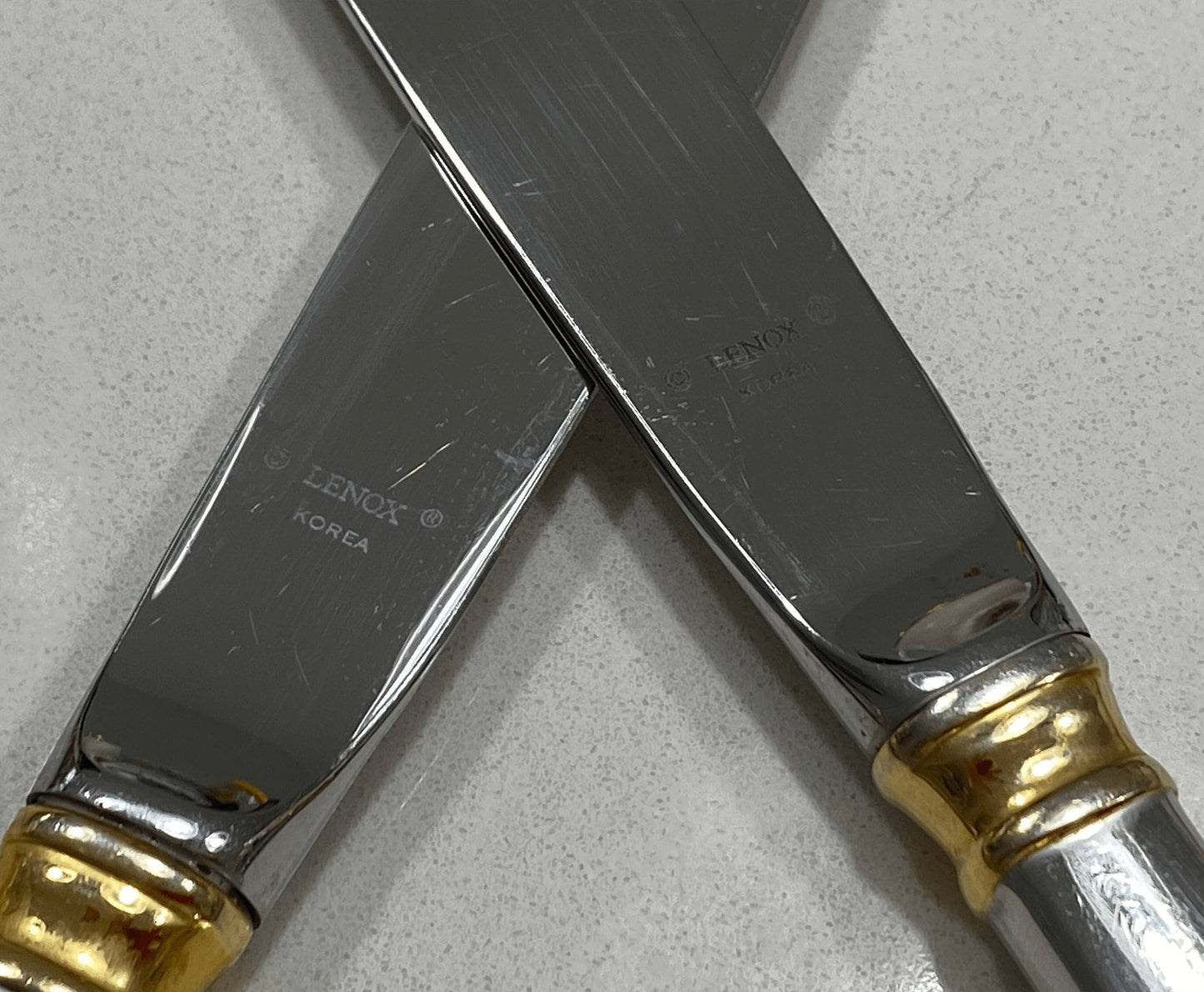 Vintage Lenox Eternal Gold Stainless Dinner Knives, Gold Accents - Set of 2