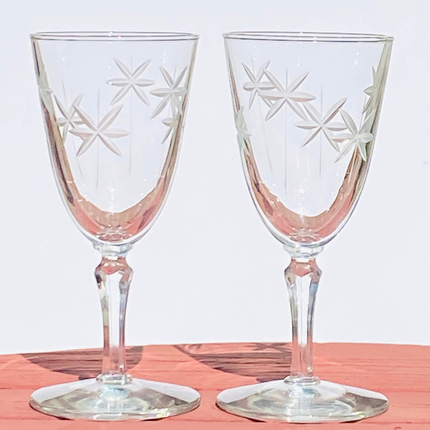 Etched-Starburst-snowflake-stemmed-bar-cordial-glasses, set of 2, outdoor-view, shop-www.ebargainsanddeals.com