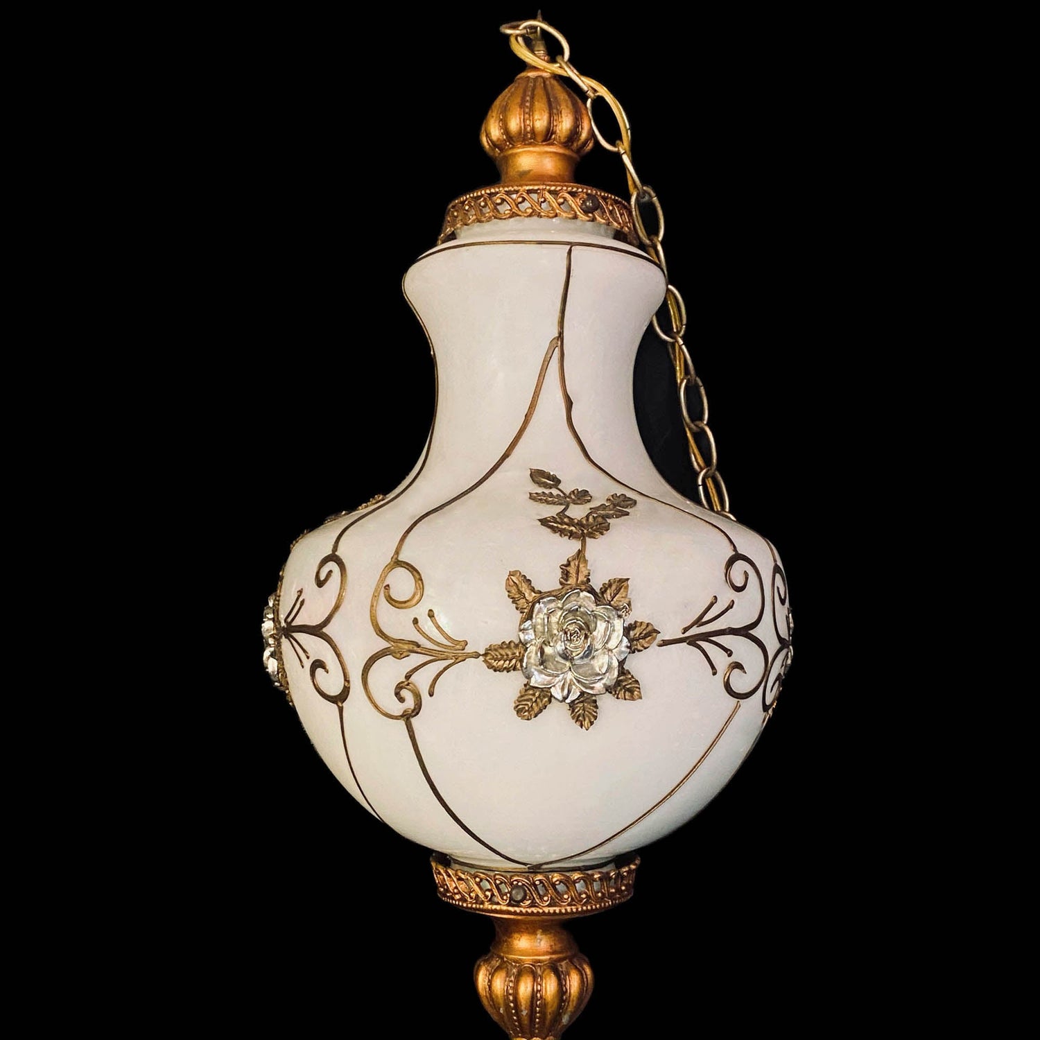 Carl Falkenstein Alabaster and Bronze Chandelier.
