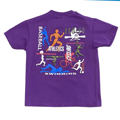 1996-Purple-Summer-Olympics-Graphic-T-Shirt.. Back-view-showing-different-sports-activities