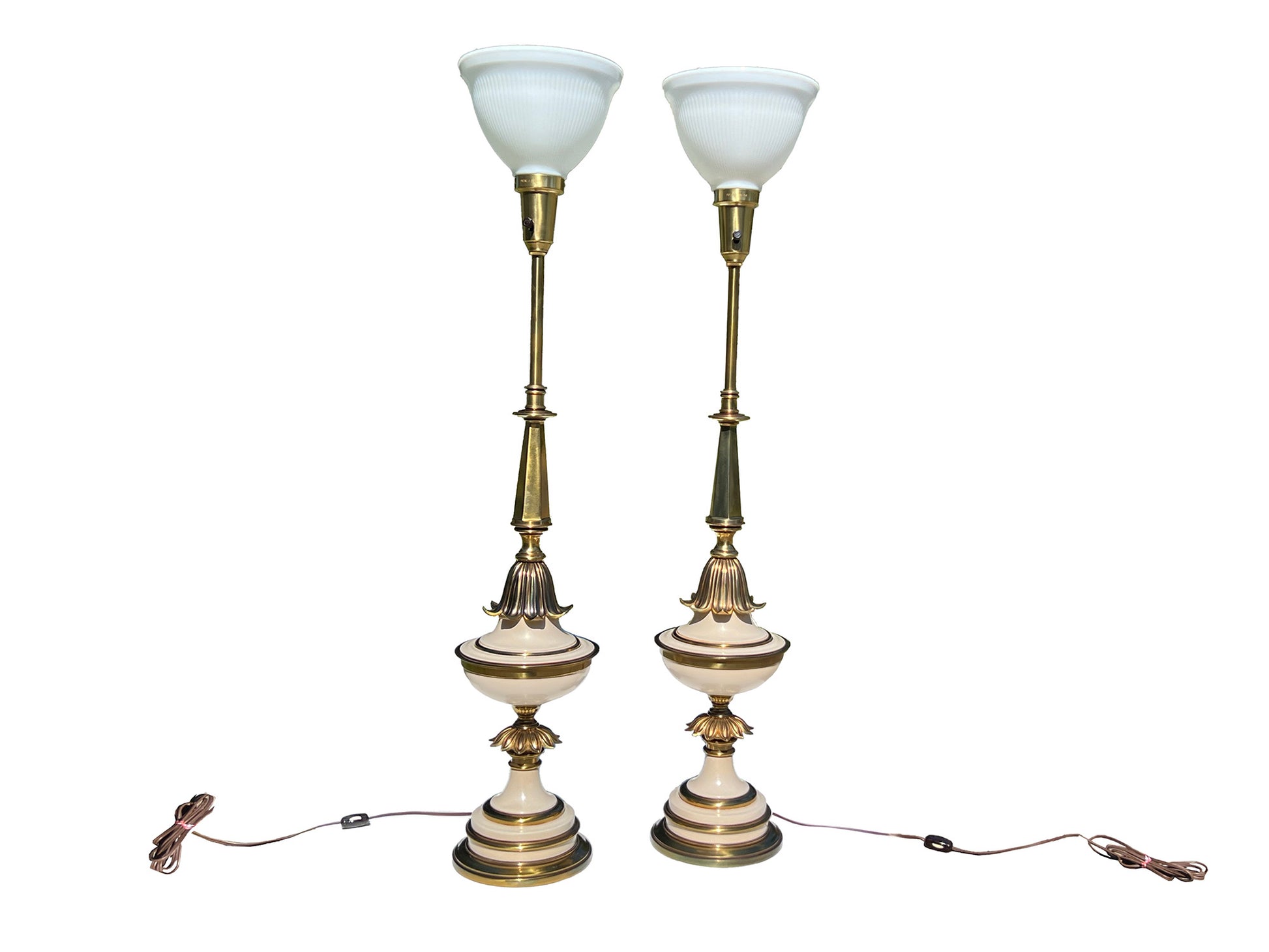 2-Stiffel-Enamel-and-Brass-Vintage-Table-Lamps.-