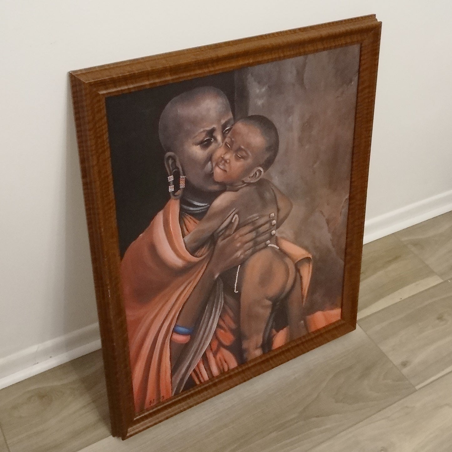 African-Mother-and-Child-Signed-Lithograph-on-Canvas.-Side-view.-eBargainsAndDeals.com.