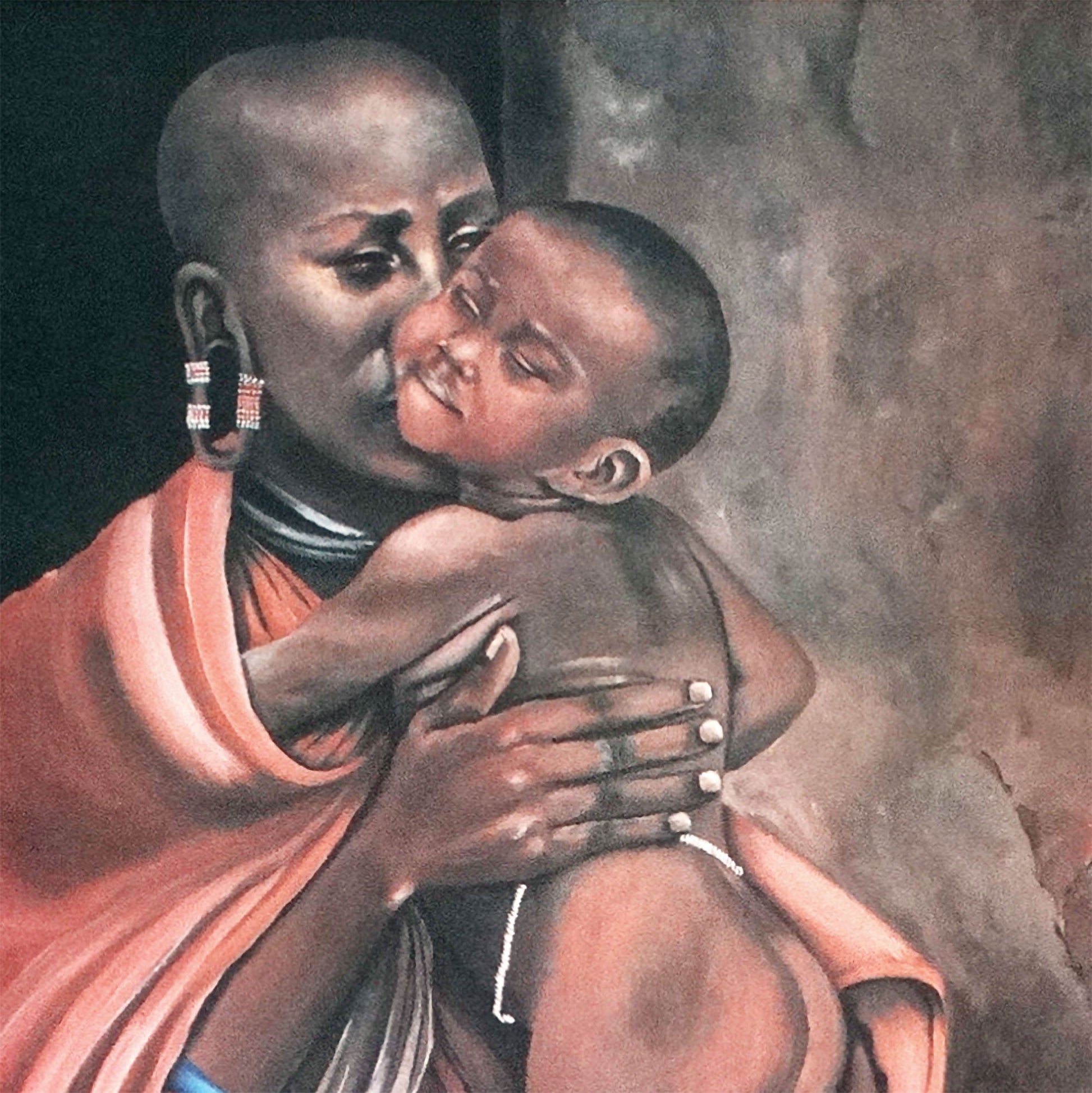 African-Mother-and-Child-Signed-Lithograph-on-Canvas.-clouse-up.-Shop-eBargainsAndDeals.com