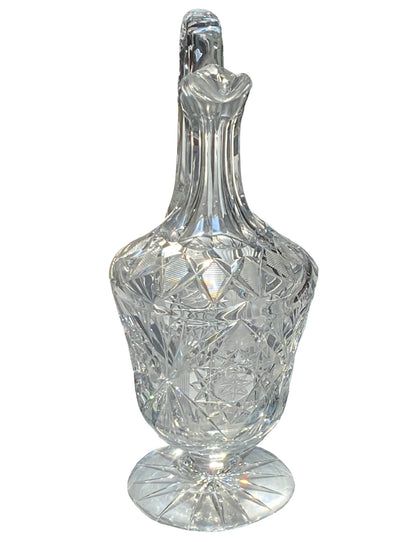 Antique-American-brilliant-lead-crystal-hobstar and "X" decorated-pitcher. Spout-view.