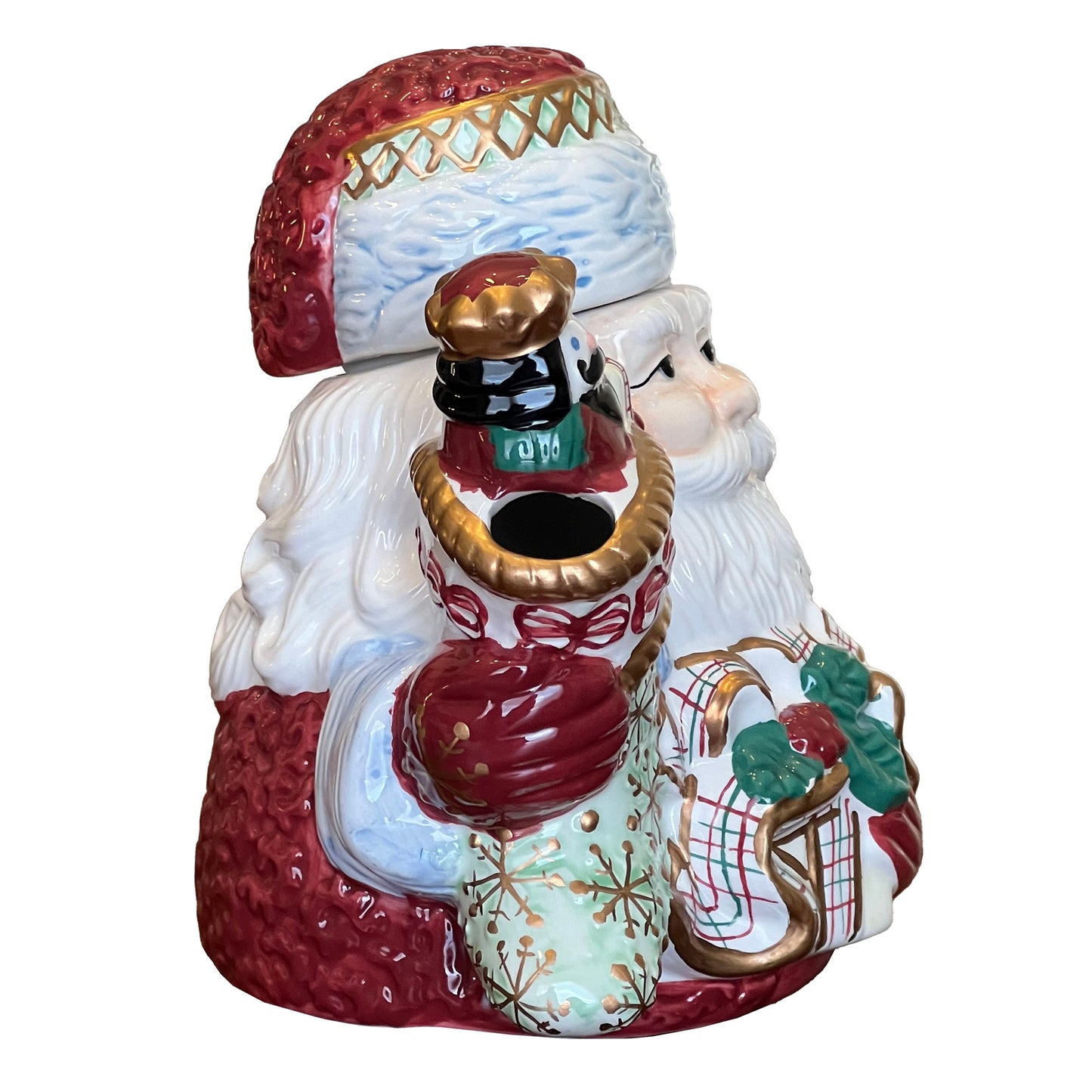 Avon-Santa-Claus-China-Teapot.-Holiday-Dinnerware.-Side-view.