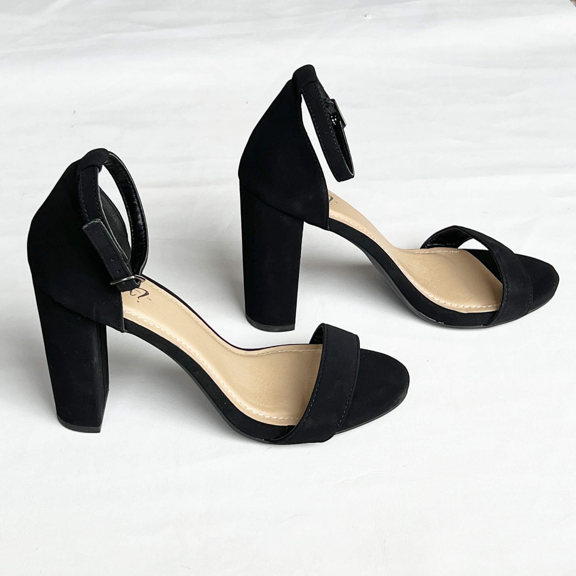 Black-Suede-Ankle-Strap-High-Heel-Sandals-by-Y-Not.-Side-View.-8M.-