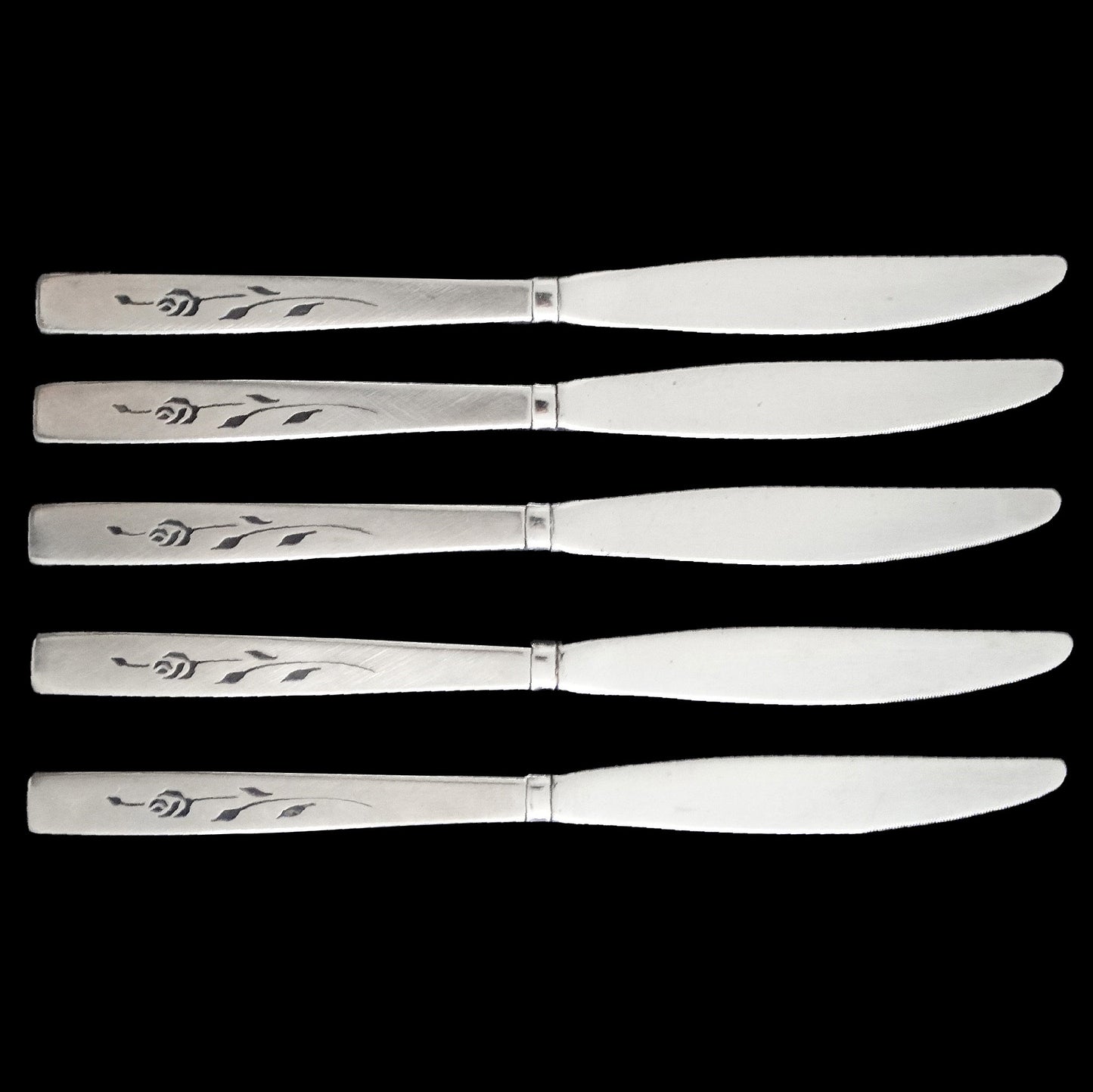 Capistrano-Burnished-Rose-Stainless-Floral-Dinner-Knives.