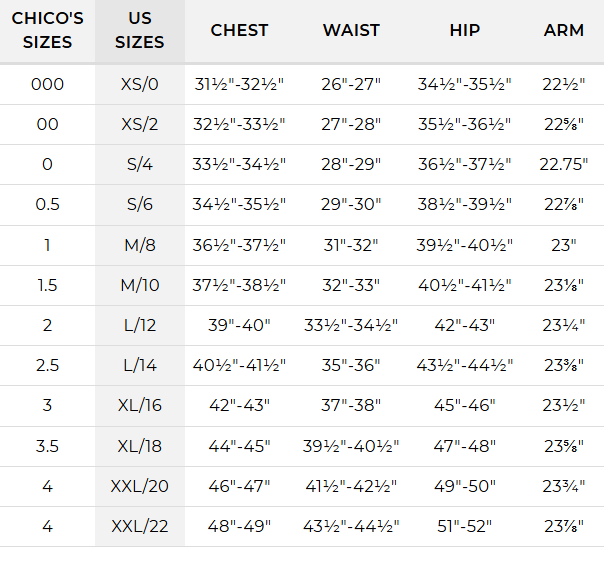 Chico's Size Chart