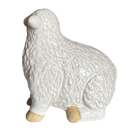 Side view of a White ceramic sheep figurine 