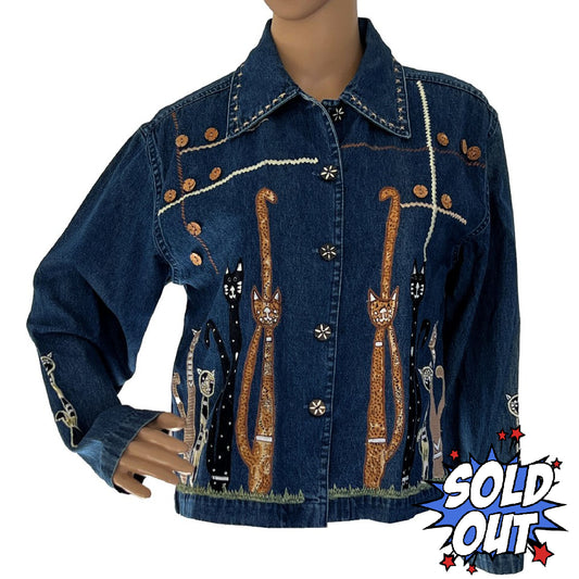 Denim Jean Jacket for Cat Lovers, All Cotton. Casual, Travel, Leisure Wear.  Life Style Petite