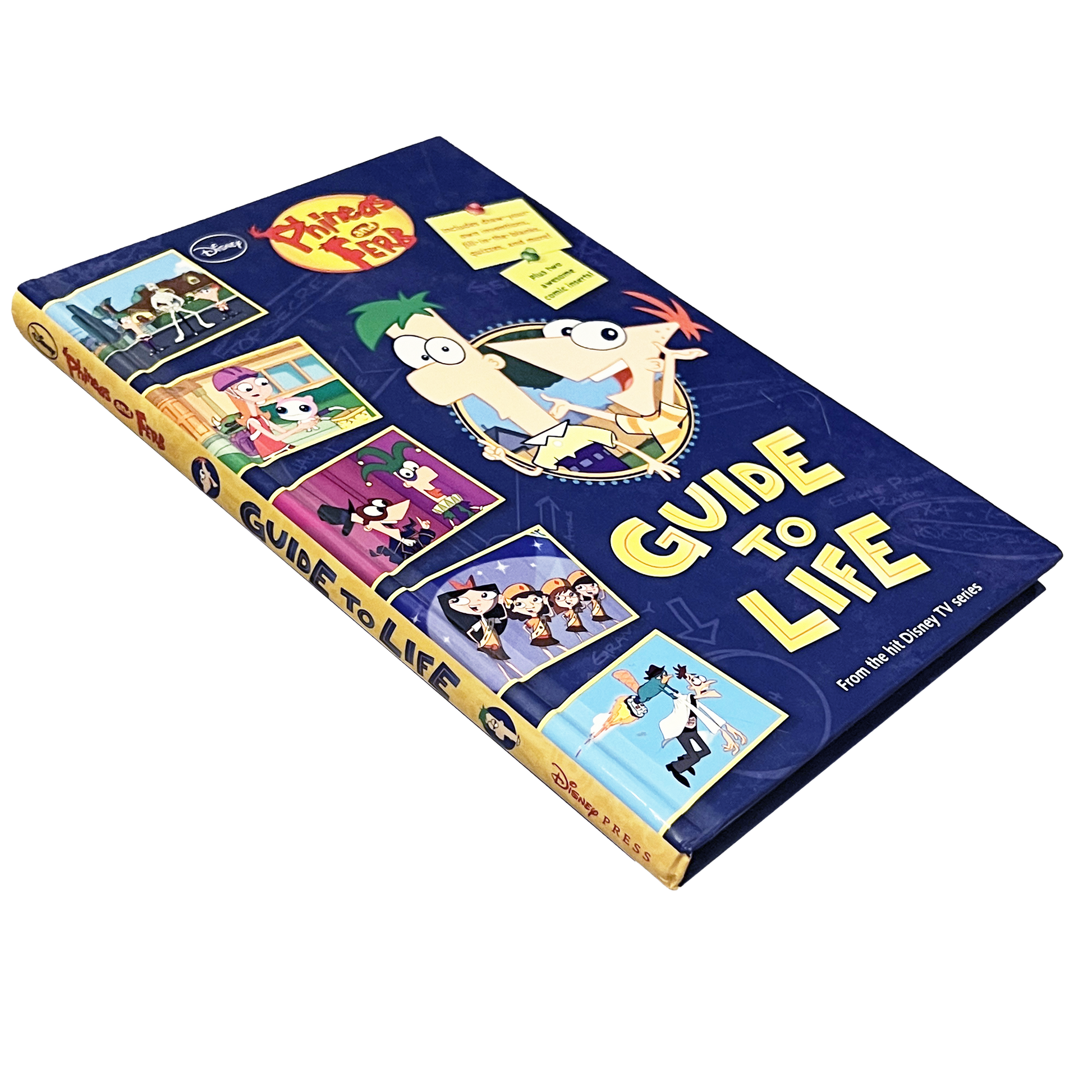 Book titled 'A Guide to Life' with colorful illustrations on a blue background