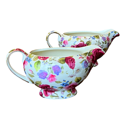Formalities-by-Baum-Bros-floral-Creamer with gold trim, side view