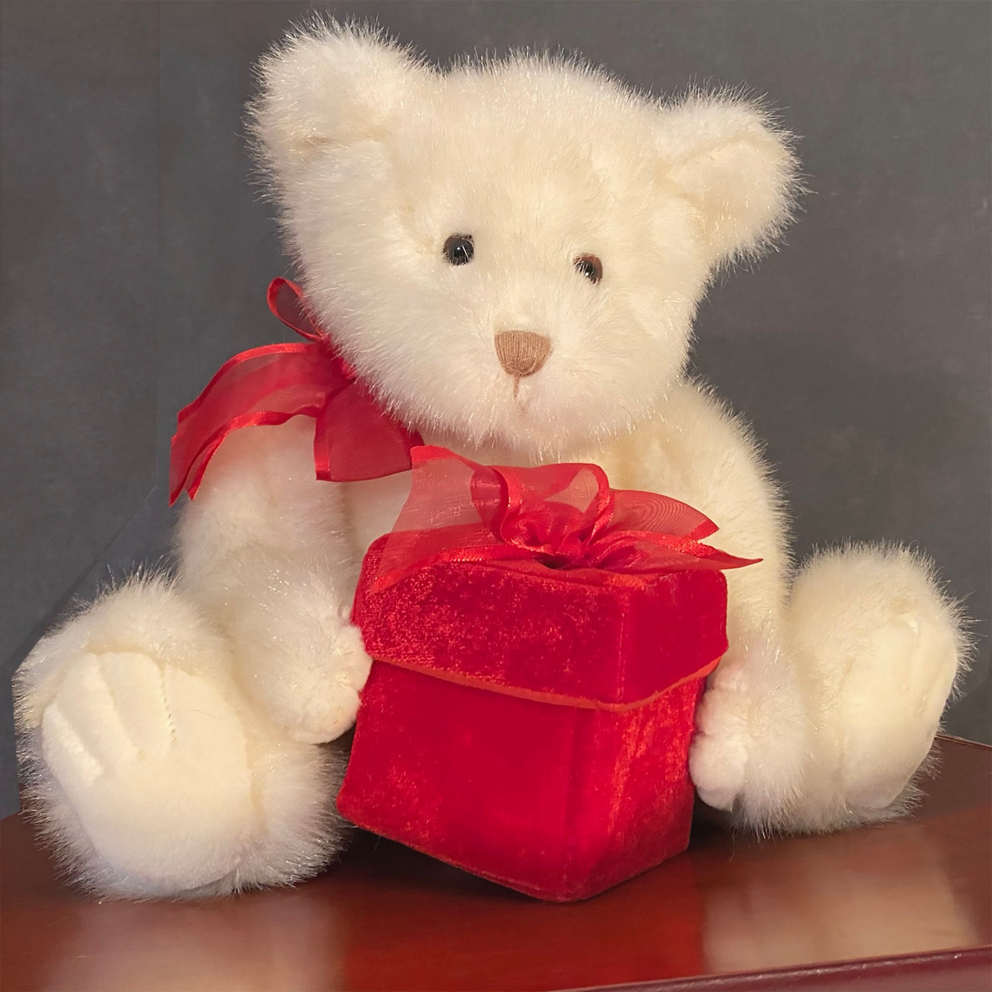 GUND-Plush-White-Teddy-Bear-Long-Hair-and-Gift-Box-for-jewelry,-tickets-to-a-sporting-event,-candy...