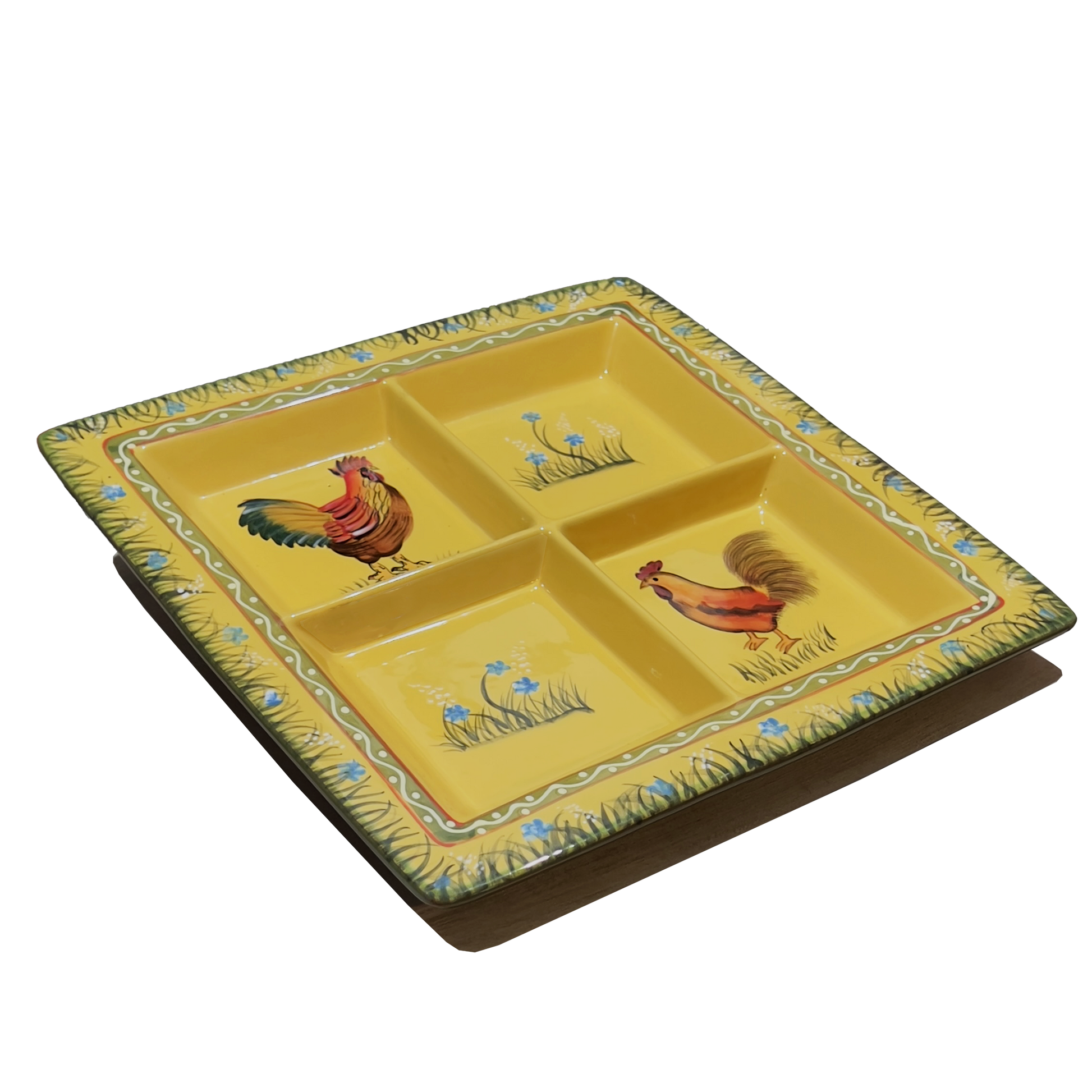Gold-Ceramic-Rooster-Hen-4-Section-Serving-Tray-