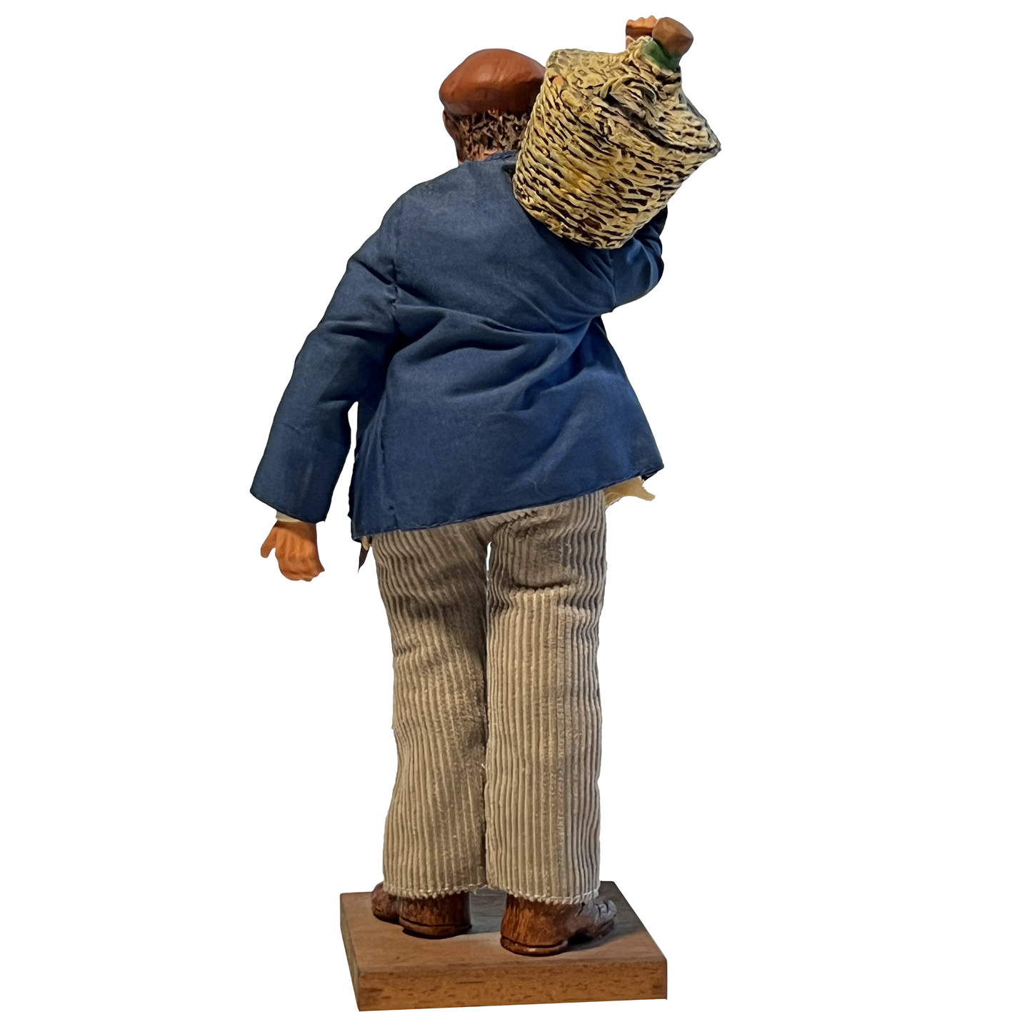 Back-side-view-of-a terracotta-grape-harvester-figurine,-France