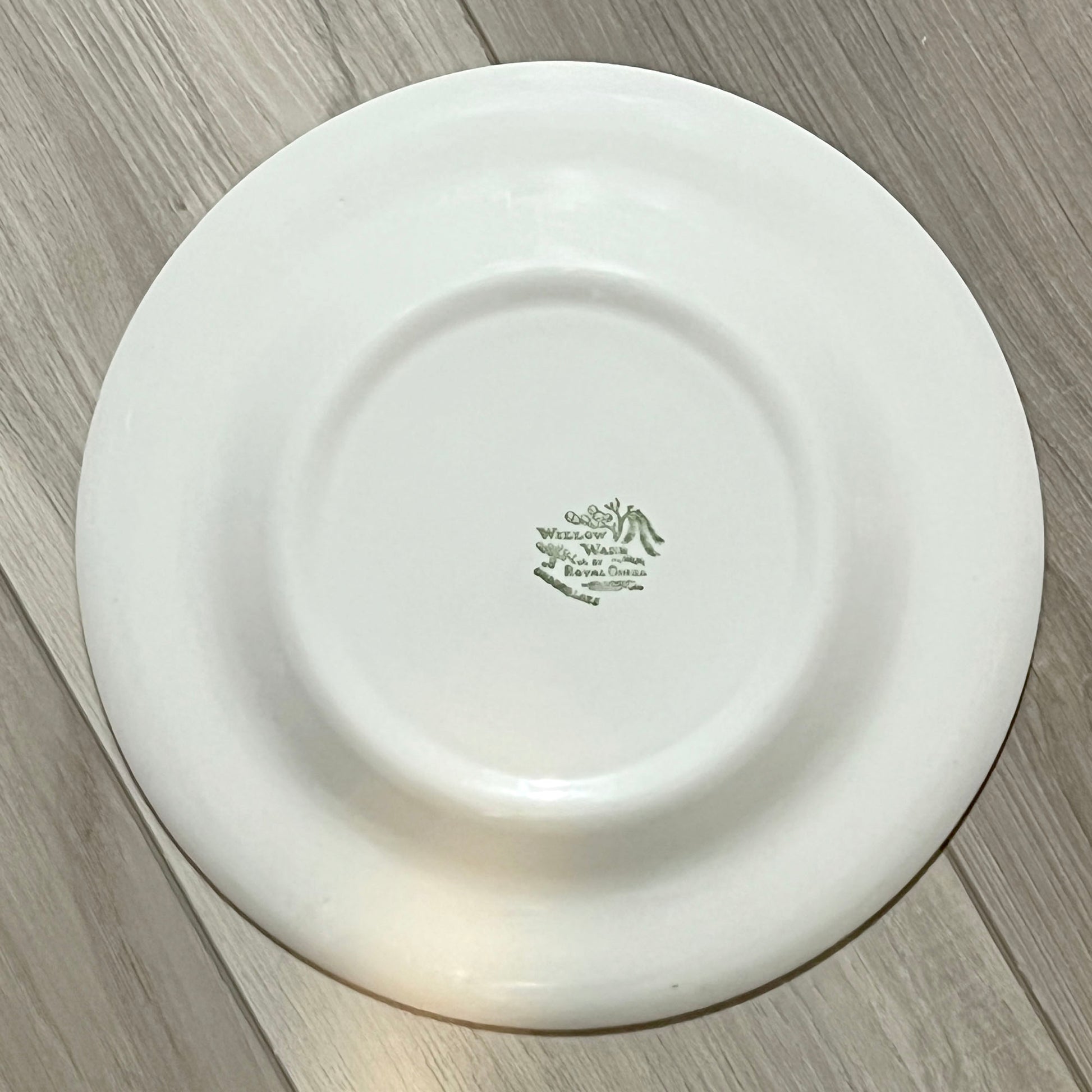 Back of plate showing Willow Ware by Royal China logo.