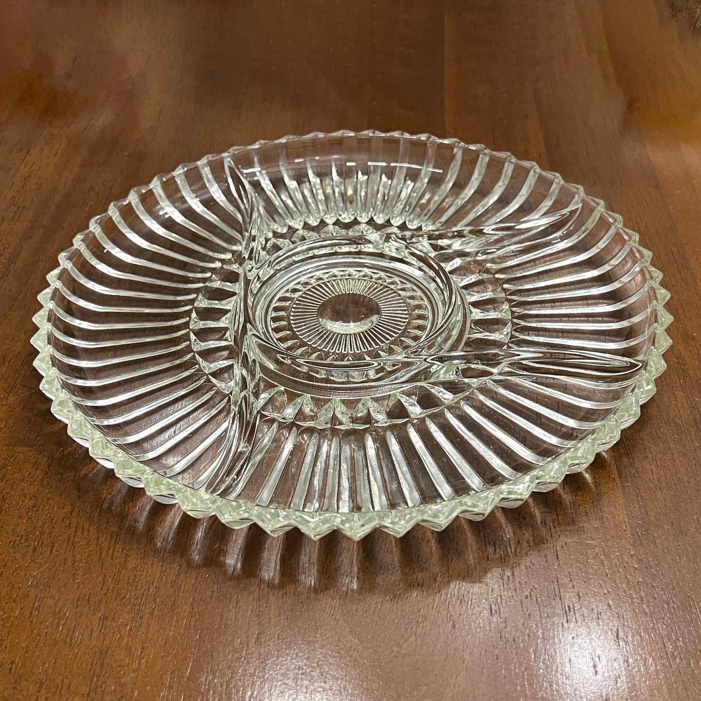 Indiana-Glass-Lotus-Blossum-Five-Sectioned-Serving-Plate.-