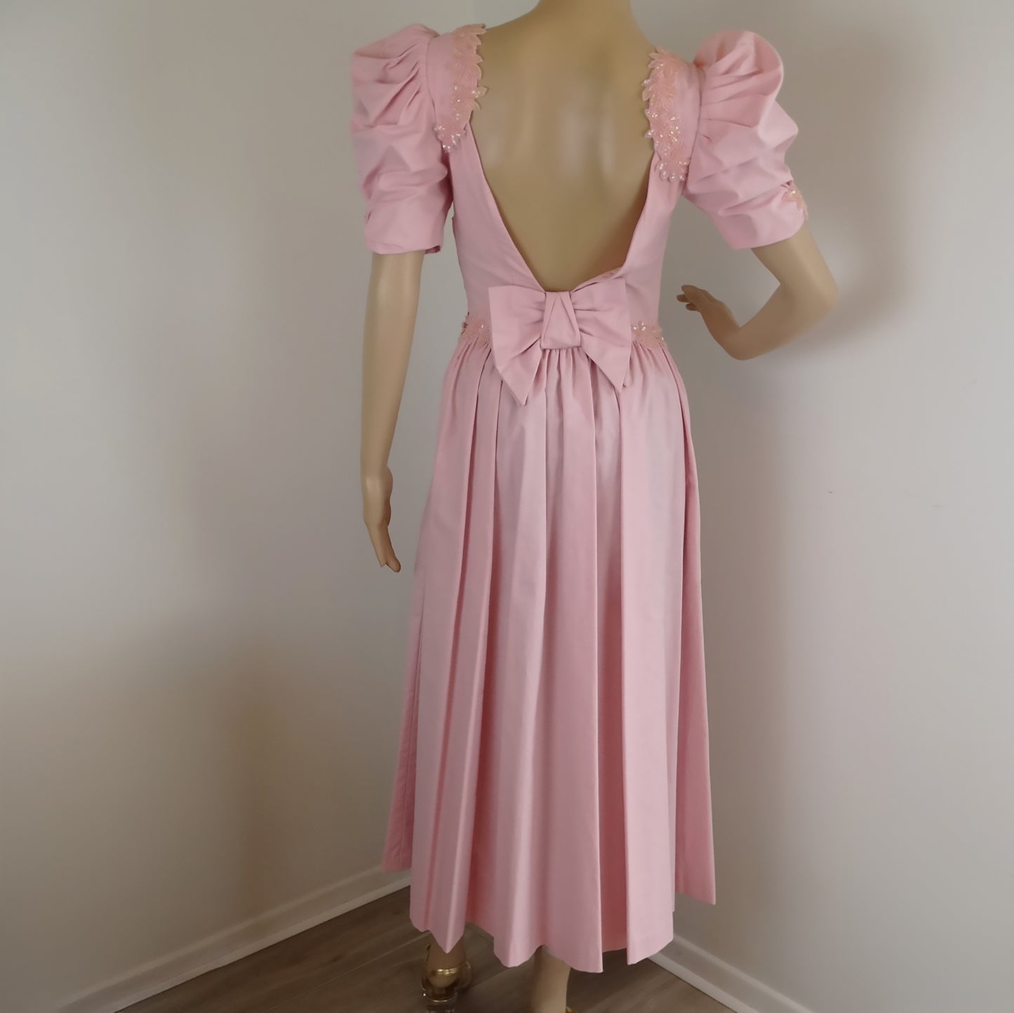 Laura-Ashley-Pink-Embellished-Dress.-Back-view.-Shop-eBargainsAndDeals.com