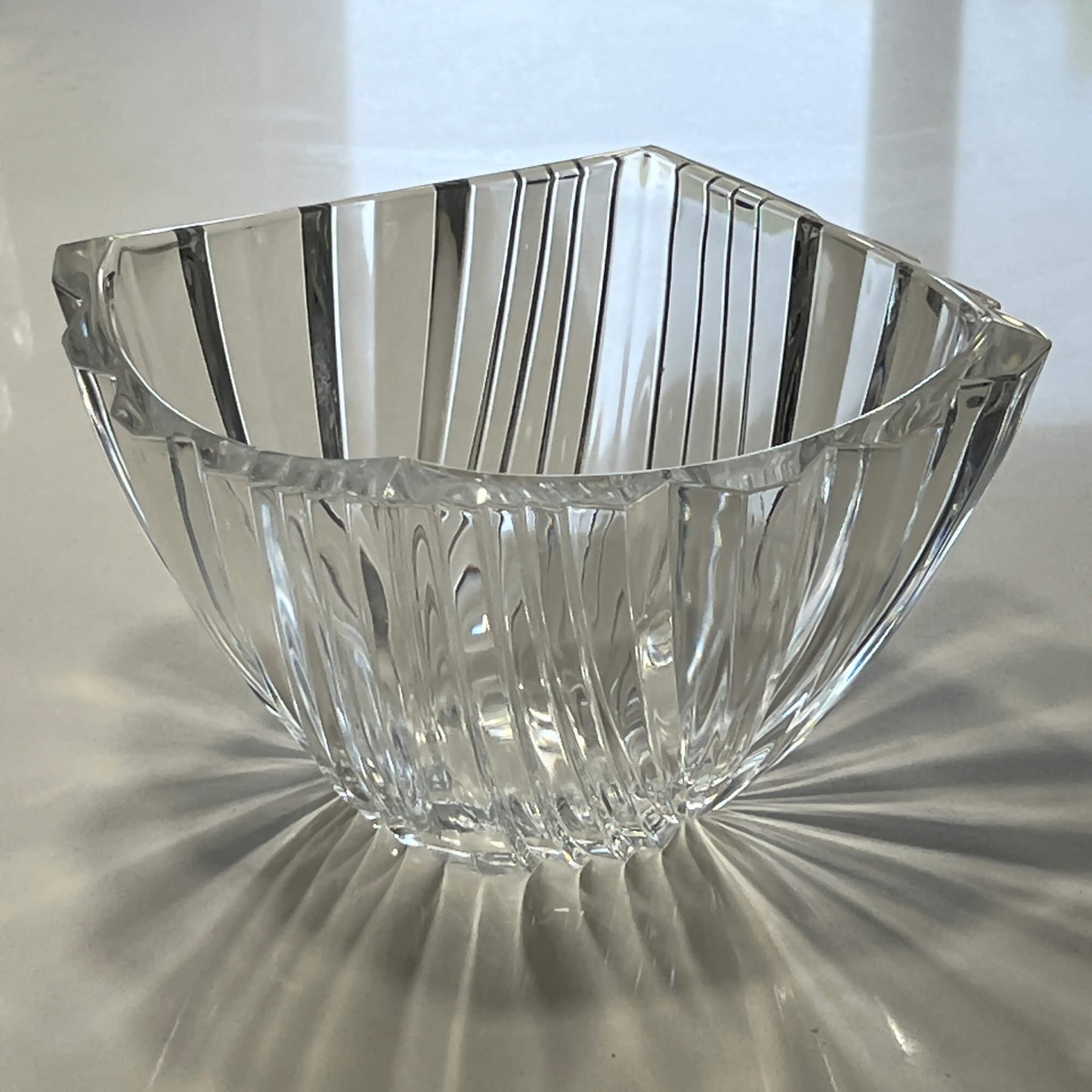 Lead-Crystal-Bowl.-Heavyeight-Deep-Vertical-Swirl pattern,-Scalloped-Edge.