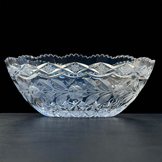 Libbey-Cut-Crystal-Centerpiece-Serving-Bowl,-flower, roses, star designs
