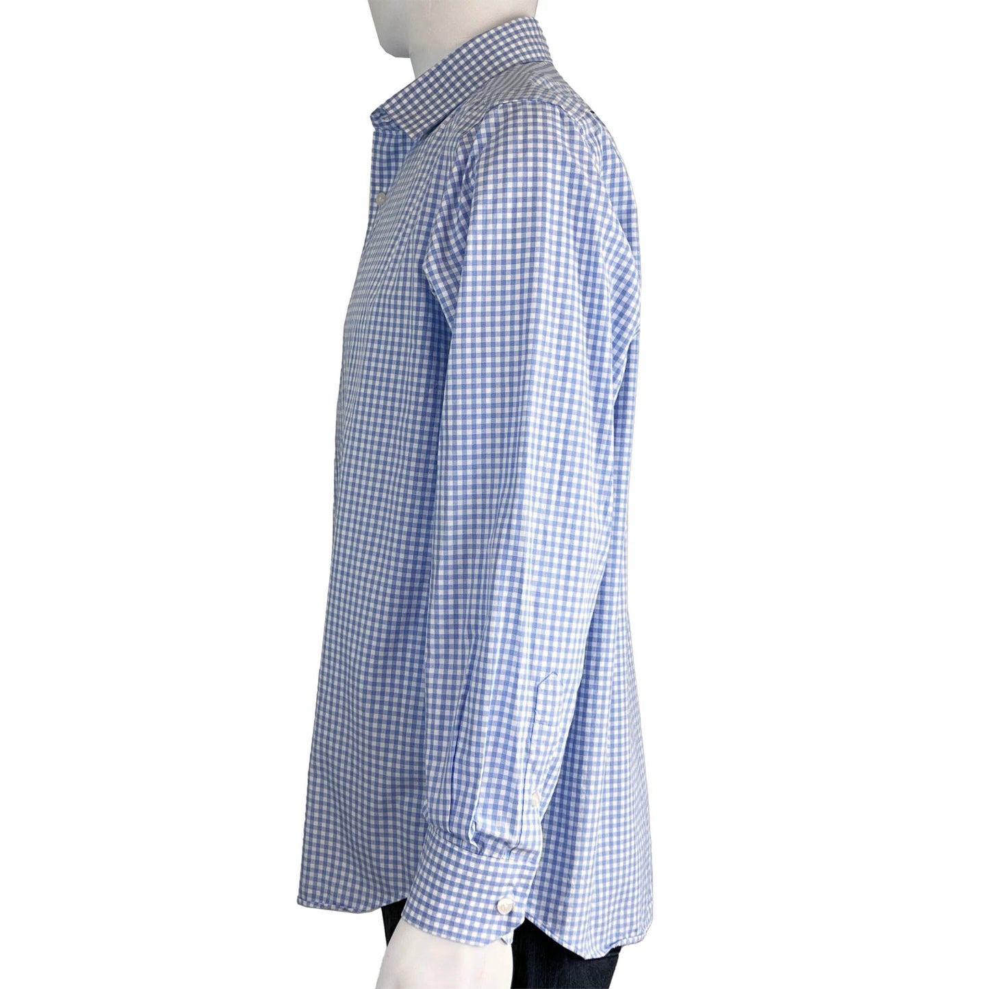 Mens-Blue-White-Check-Plaid-Long-Sleeve-Sport/Dress-Shirt.