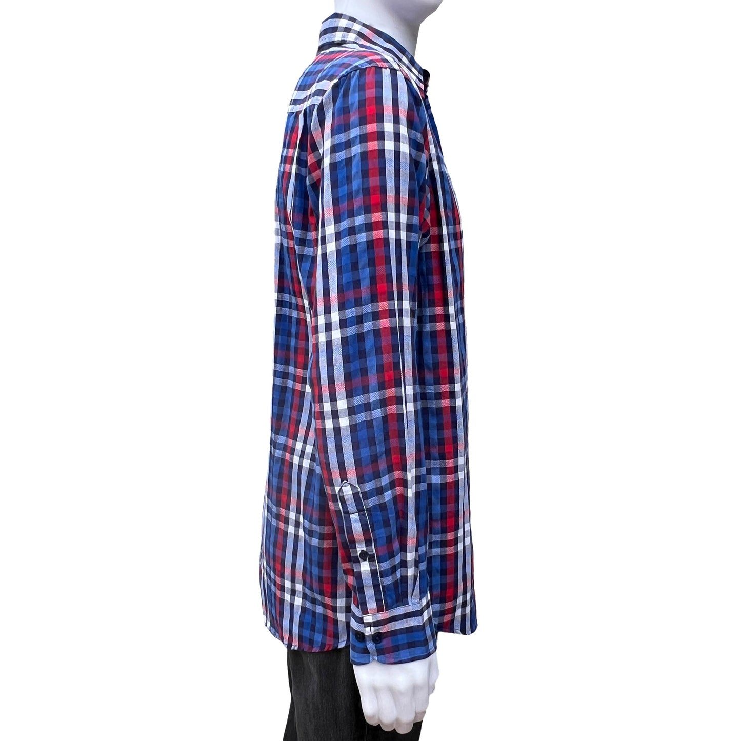 Side-view-of-Haggar-mens-plaid-shirt