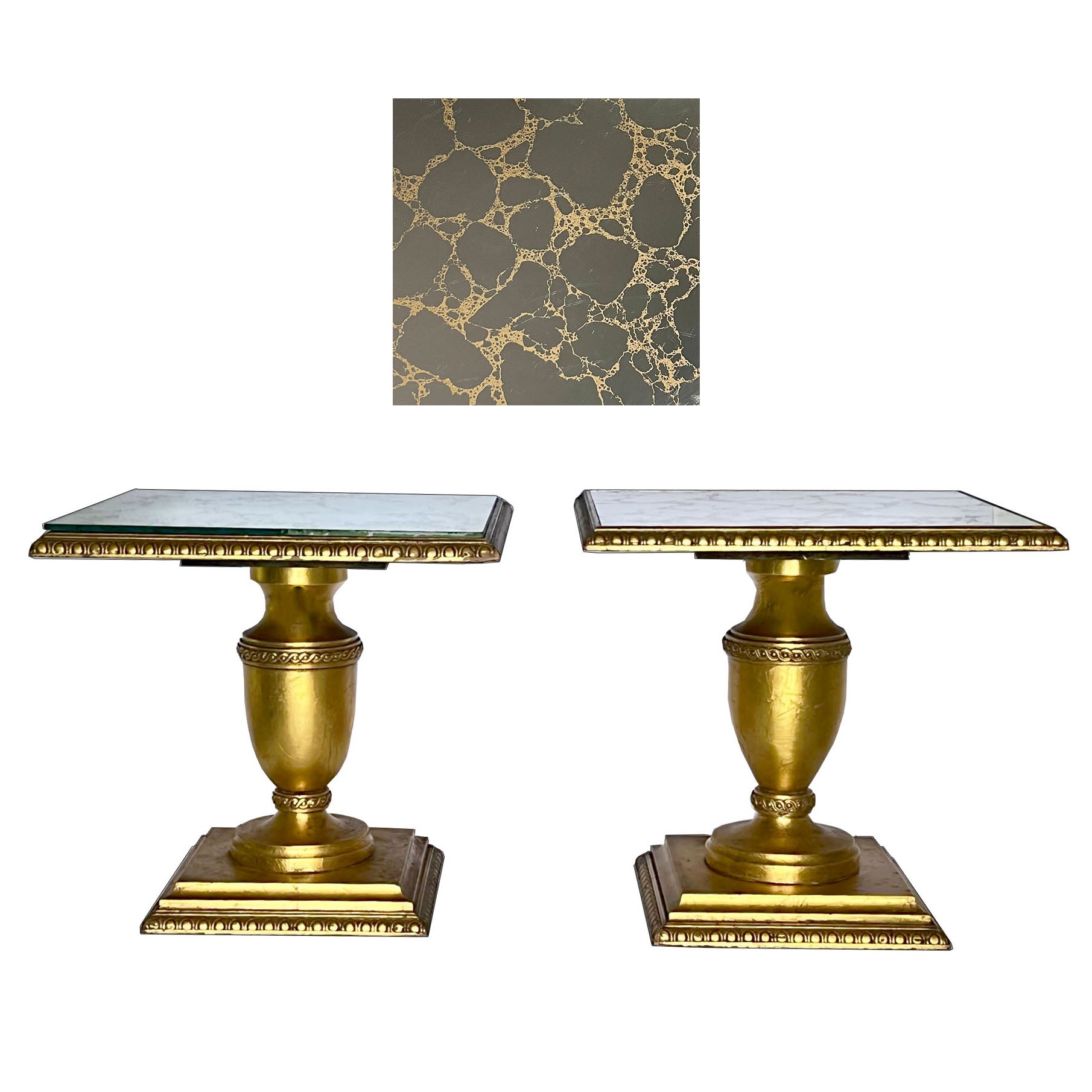 Mid-Century-Set-of-2-Giltwood-Accent-Tables-with-Gold-Veined-Mirrored-Tops.-Shop-eBargainsAndDeals.com