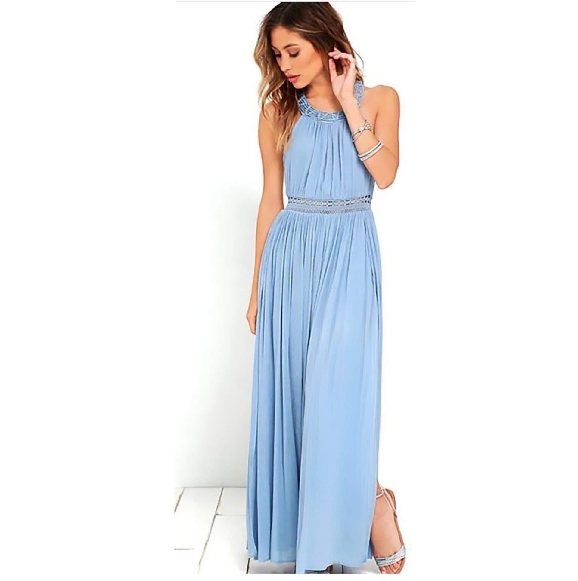 LuLus Blue Crochet Maxi Halter Dress with Thigh High Slit. Size S eBargainsAndDeals Vintage Store LuLus Blue Crochet Maxi Halter Dress with Thigh High Slit. Size S eBargainsAndDeals Vintage Store