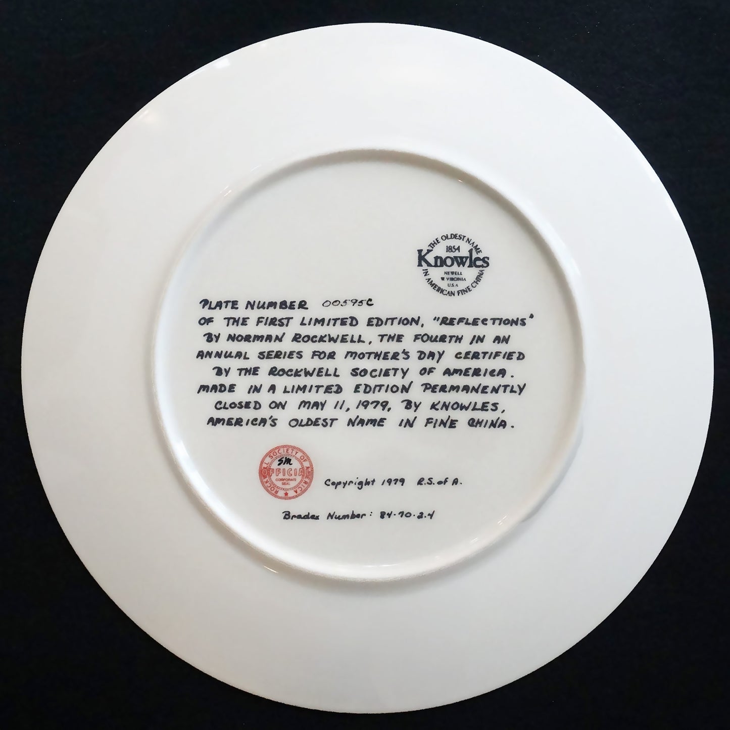 Norman-Rockwell-Reflections-1979-Mother_s-Day-Plate-Bottom