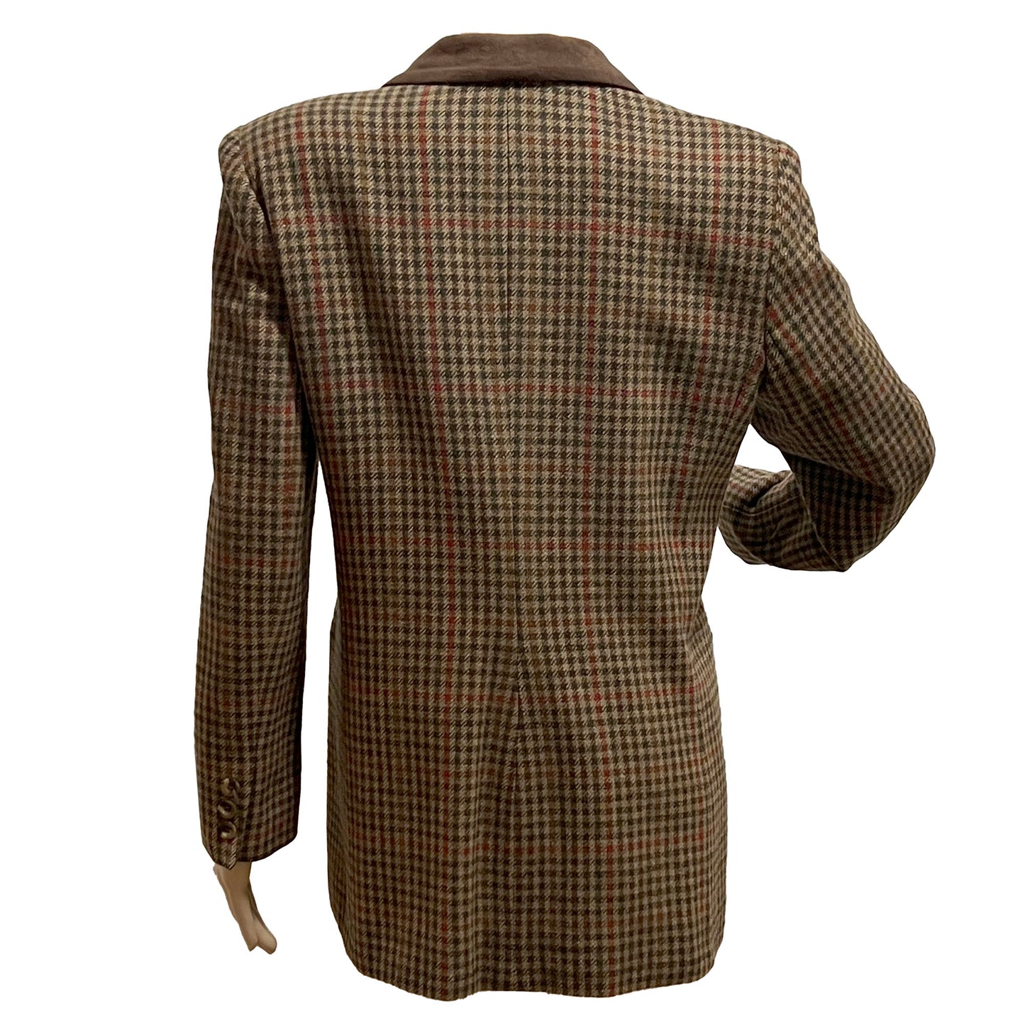 Petite-Women's-J.G.-Hook-Collection-Brown-Plaid-Wool-Blazer.-Size-P8.-Back-view.