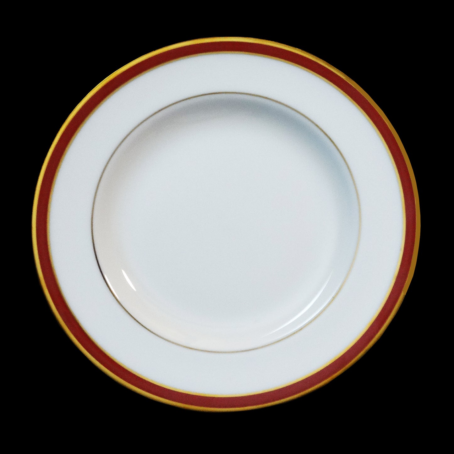 Pickard-Custom-24K-Gold-and-Burgundy-Red-Porcelain-Plate.-