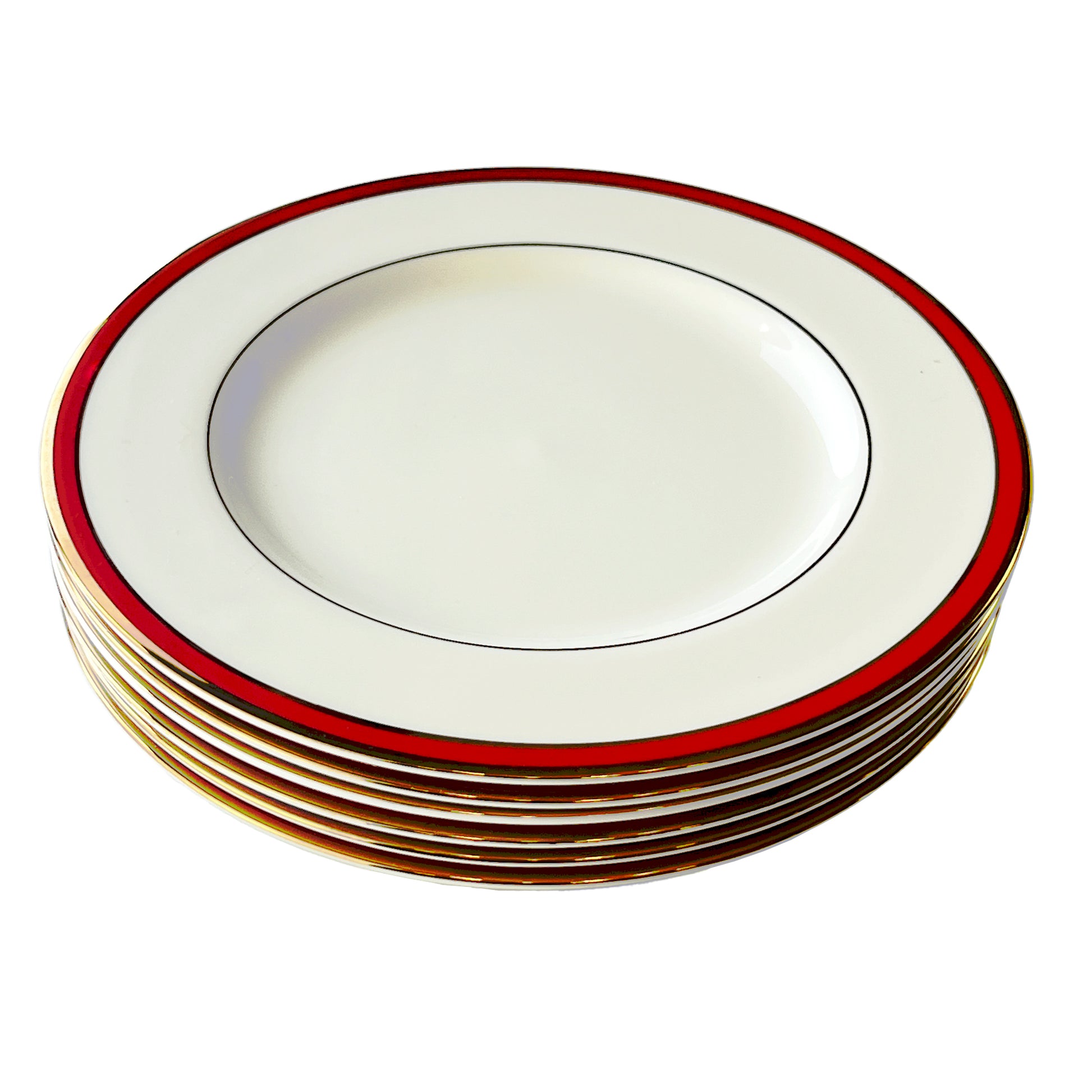 Pickard-Porcelain-24K-Gold-and-Burgundy-Red-Bread and Butter-Plates.-