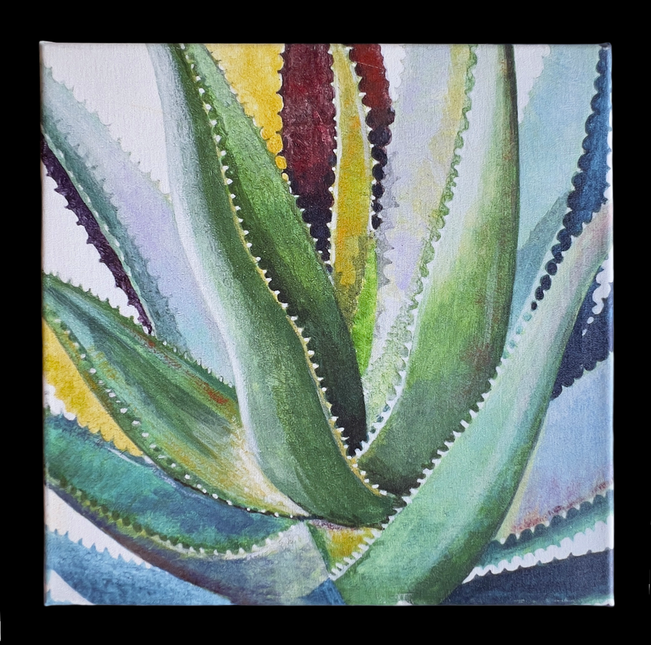 Close up of cactus art on canvas