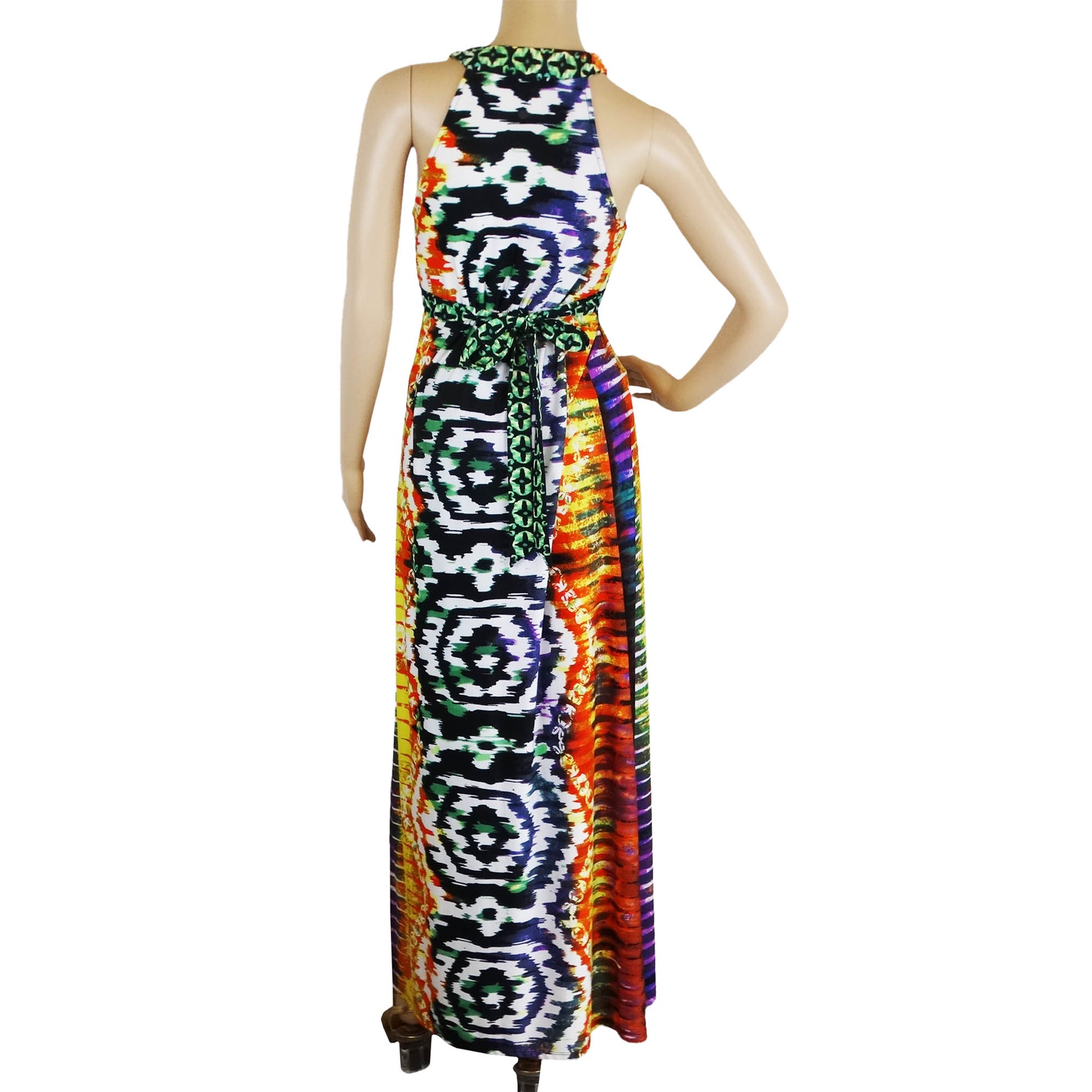 Roz-and-Ali-Multicolor-Abstract-Maxi-Dress.-Back-view.