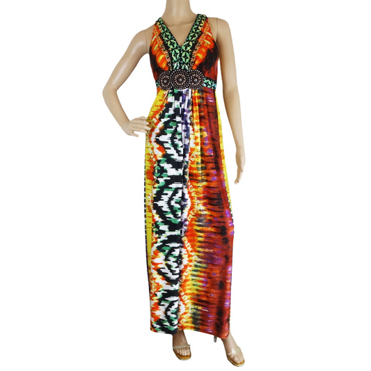 Roz-and-Ali-Orange_-Brown-Geometric-Sleeveless-Maxi-Dress.-Shop-eBargainsAndDeals.com