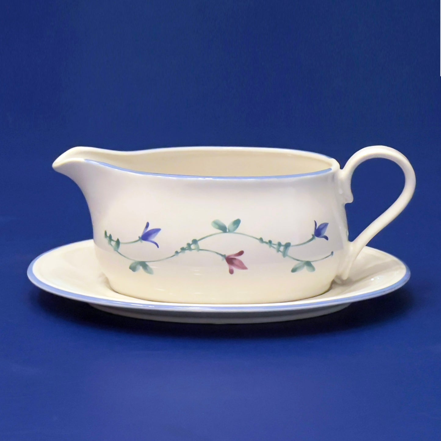 Savoir Vivre Portofino Blue Floral China Gravy Boat and Underplate