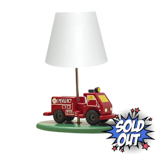 Red Wooden Fire Engine Bedside Table Lamp