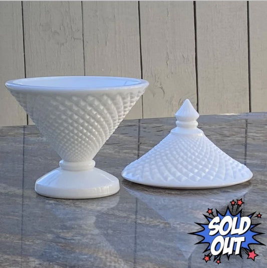 Westmoreland Milk Glass Hobnail Covered Bowl