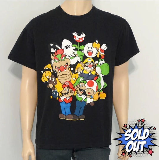 Vintage Men's Super Mario Black Short Sleeve Graphic T-Shirt - L
